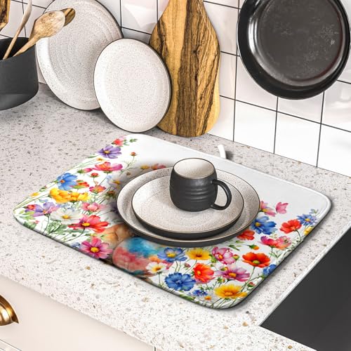 Spring Easter Rabbit Egg Dish Drying Mat for Kitchen Counter
