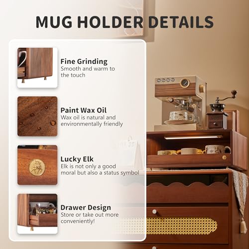 Wooden Coffee Station Storage Rack with Drawers