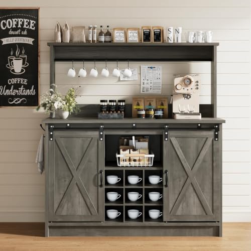 47" Farmhouse Coffee Bar Cabinet with Storage Hutch