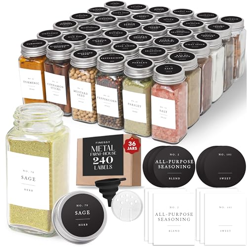 Thick Glass Spice Jars With Metal Lids And Labels (36 Count)