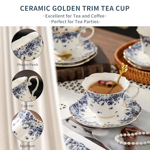 Country Roses Bone China Tea Cup and Saucer Set (6 Count)