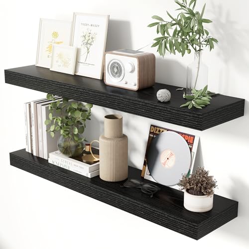 36 Inch Floating Shelves for Wall 8 Inch Deep Black Shelves Set of 2 (2 Count)