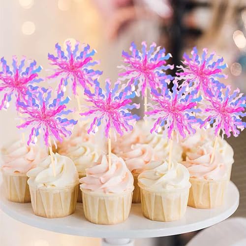 30 PCS Foil Firework Cupcake Toppers Sparkle Tinsel Cupcake Picks Happy Birthday Cake Decorations Drink Stirrers Cocktail Food Fruit Toothpicks for Baby Shower Graduation Party Supplies Rose Red (30 Count)
