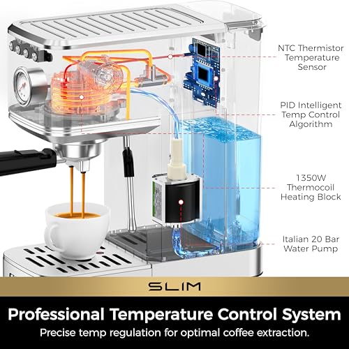 Slim Espresso Machine with Milk Frother for Home Cappuccino & Latte
