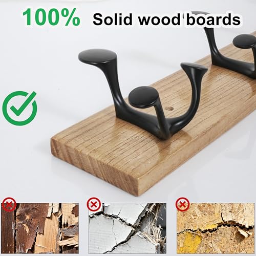 17 Inch Wood Coat Rack Wall Mount with 3 Triple Hooks