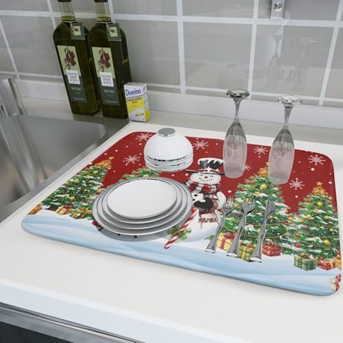 Christmas Snowman Dish Drying Mat for Kitchen Counter