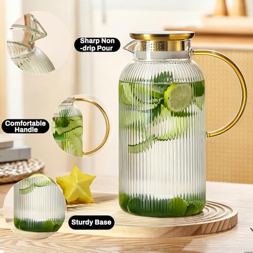 2 PACK Glass Pitcher with Lid (2 Count)