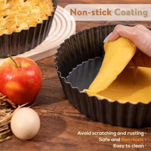2 Pack 9.5 Inch Pie Pan with Removable Bottom for Baking Deep Quiche Dish (2 Count)