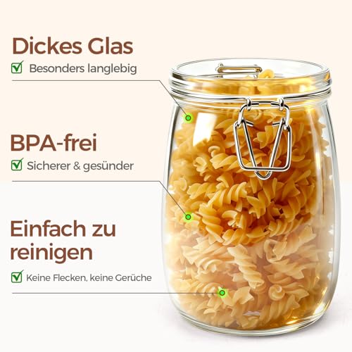 Glass Jars with Airtight Lids 34oz 3 Pack Pantry Storage Coffee (3 Count)