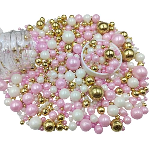 Edible White Pink Gold Sugar Pearls Candy Sprinkles 120G (4.23 Ounce)