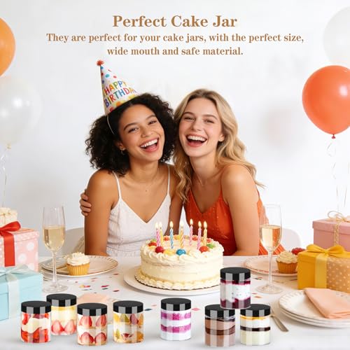 Plastic Jars with Lids Empty Slime Cosmetics Containers Clear Gift Food Jars Round PET Cream Jar with Black Lids Pen Labels for Kitchen Storage Spices Dry Food Body Butter Making (32 Count)
