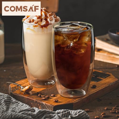 15oz Double Wall Glass Coffee Mugs (2 Count)