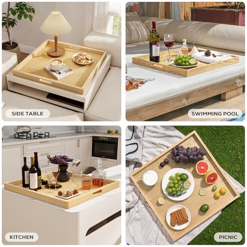 22 Inch Large Square Wooden Ottoman Tray for Living Room