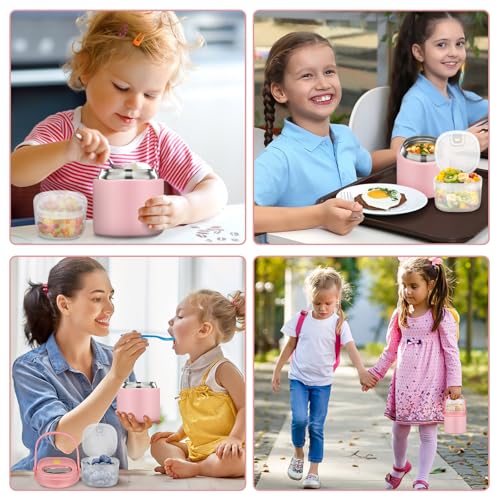 2-in-1 Insulated Food Jar with a Snack Container - 15oz Kids Soup Thermos for Hot Food with Handle and Spoon, Leak Proof Bento Lunch Box Kids, Perfect for School & Travel