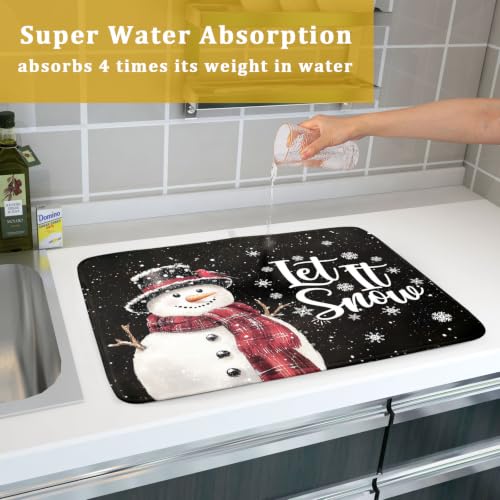 Winter Snowflakes Dish Drying Mat for Kitchen Counter