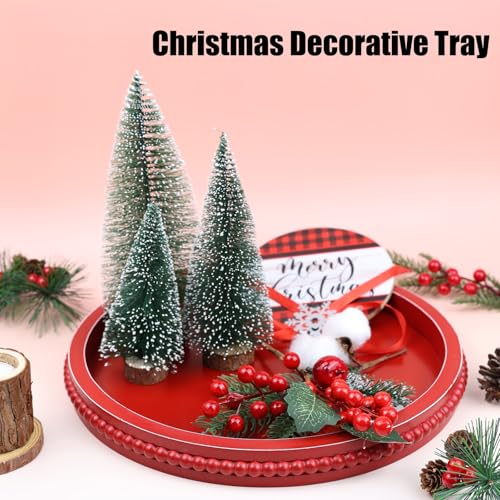 Red Round Wood Decorative Ottoman Tray for Coffee Table