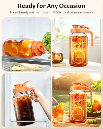 64oz (2quart) Mason Jar Pitcher, Glass Pitcher with Lid for Tea & Cold Brew