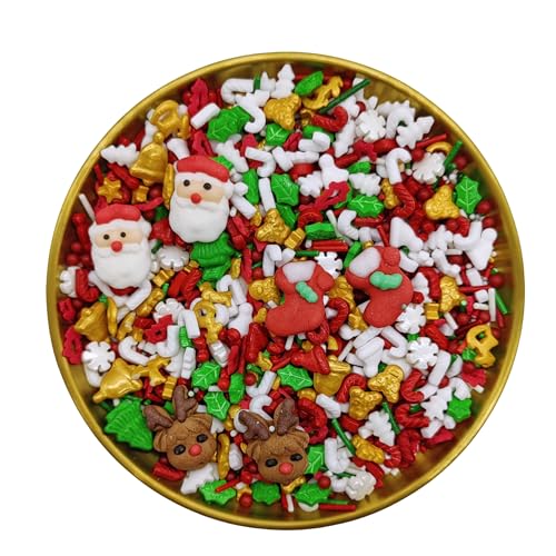 Christmas Sprinkles Santa Claus & Deer & Christmas stocking Cake Decorations Topper Edible Themed Sprinkles For Gingerbread House