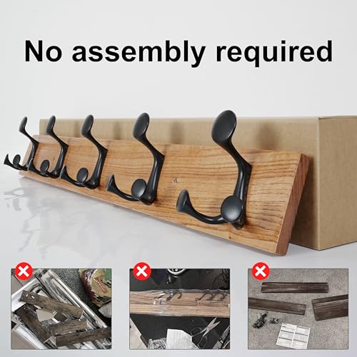24 Inch Wood Coat Rack Wall Mount with 5 Triple Hooks