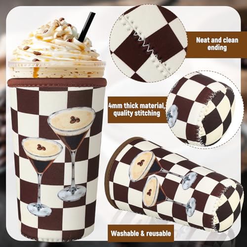 8 Pcs Reusable Sleeves for Iced Coffee Cup Pink Bow Cup Coolie Espresso Martini Reusable Coffee Insulator Sleeves Neoprene Insulated Holder for Iced & Hot Drinks (8 Count)