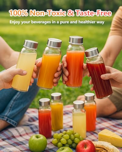 10.5 oz Glass Juice Bottles with Stainless Steel Lid Bulk (12 Count)