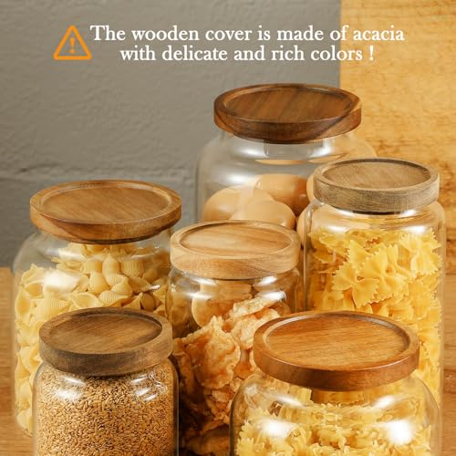 Glass Storage Container Airtight Food Jars Kitchen Canister with Wood Lids