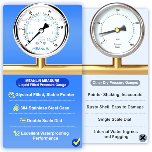 0~50Psi Liquid Filled Pressure Gauge Stainless Steel with 316 Stainless Steel Joint 1