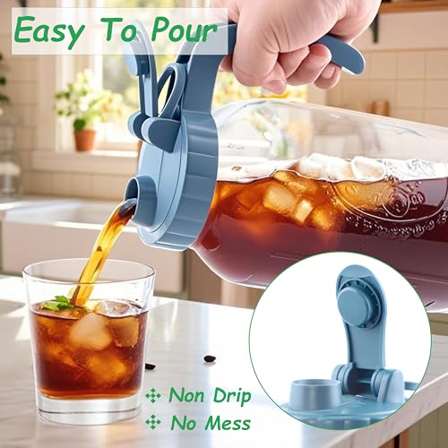 Mason Jar Pitcher With Stainless Steel Filter 64 OZ 2 Pack Wide Mouth Cold Brew Coffee Maker 2 Quart Glass water pitcher with lid Half Gallon Cold hot Tea maker For Lemonade Milk Juice Refrigerator (2 Count)