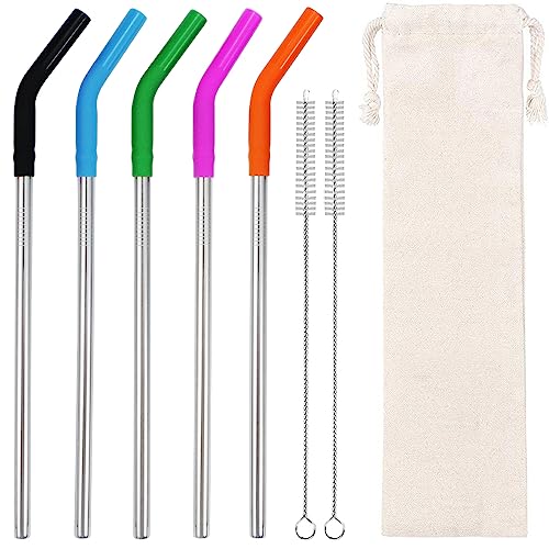 Reusable Stainless Steel Straws Metal Straw with Silicone Tip 5 Pcs 8mm Wide for 20