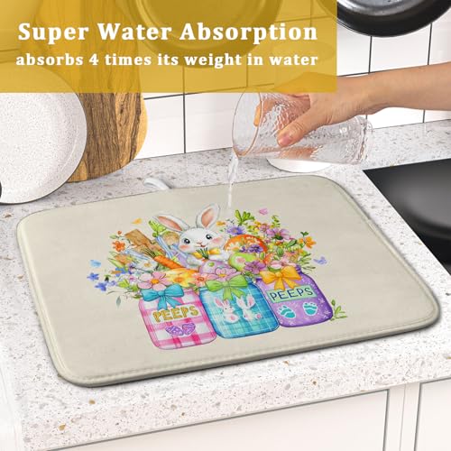 Easter Bunny Carrots Dish Drying Mat for Kitchen Counter