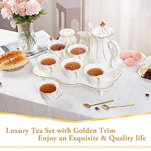 14 pcs Tea Set for 6 with Tea Tray & Spoons (14 Count)