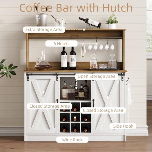 47" Coffee Bar Cabinet with Storage Hutch & Wine Rack