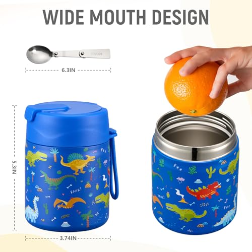 17oz Soup Thermo for Hot Food Kids Insulated Vacuum Food Jar with Stainless Steel Spoon Wide Mouth Thermo Leakproof Lunch Food Container Kids Hot Lunch Box