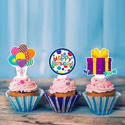 48pcs Happy Birthday Cupcake Toppers Colorful Birthday Cupcake Picks Decorations for Boy Girl Birthday Party Supplies (48 Count)