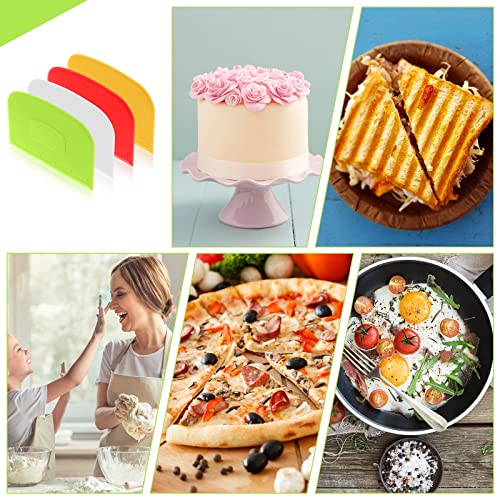 4 Piece Plastic Dough Scraper Bowl Scraper Flexible Multipurpose Food Spatula Plastic Daigh Cutter for Bread Cake Dough Fondant Icing (4 Count)