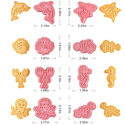 8 Pcs Ocean Cookie Cutters Set Baking Molds 3D Ocean Press type Cookie Cutter for Baking