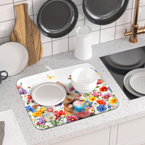 Spring Easter Rabbit Egg Dish Drying Mat for Kitchen Counter