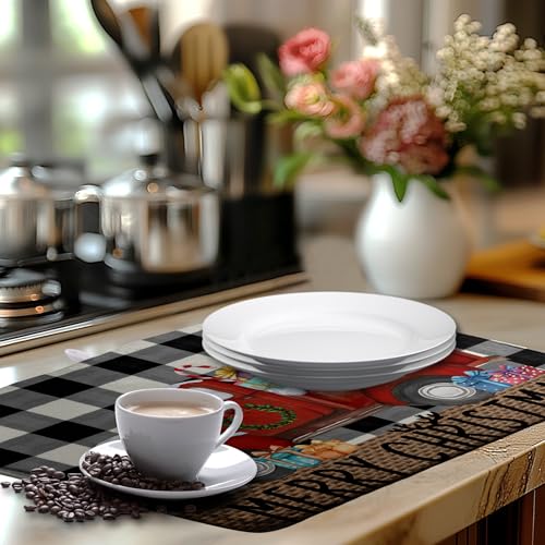 Merry Christmas Truck Dish Drying Mat Winter Large Kitchen Mats Dish Drying Pad Xmas Tree Absorbent Dish Dryer Mat for Kitchen Countertops Microfiber Drainer Pad Dish Drying Mats