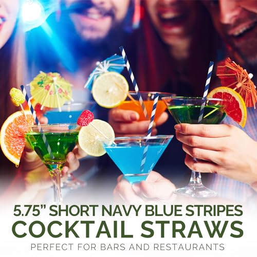 5.75 inch Navy Blue Short Paper Cocktail Straws & Stirrer Sticks 500 Counts