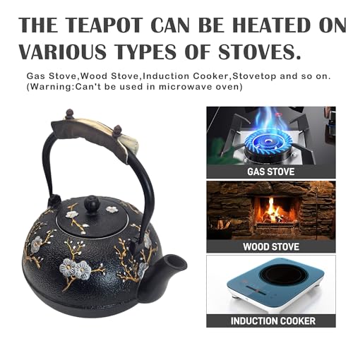 Cast Iron Teapot SECHUDO Teapot for Stovetop Safe Coated with Enameled Interior