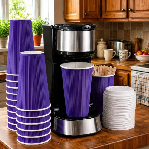 Ripple Wall Coffee Cups 500 Count 16 Ounce Insulated Royal Purple Paper Cups