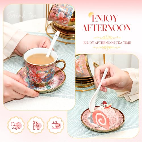 20 Pcs Adult Tea Party Set Porcelain with Metal Holder