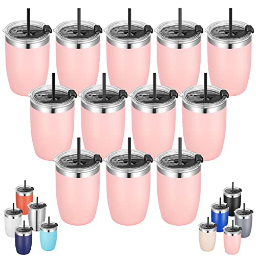 Stainless Steel 12 oz Tumblers bulk Vacuum Insulated Double Wall Travel Tumbler with Lid and Straw Reusable Tumbler (12 Count)
