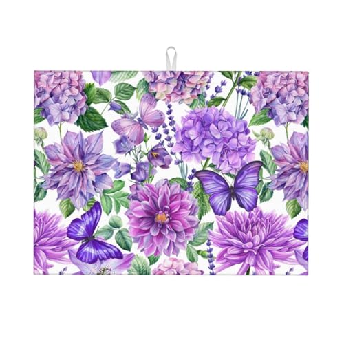 Purple Hydrangea Flowers Dish Drying Mat