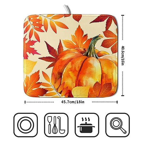 Autumn Pumpkin Maple Leaf Dish Drying Mat for Kitchen Counter