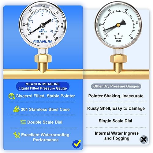 0~300Psi Liquid Filled Pressure Gauge Stainless Steel with 316 Stainless Steel Joint 1