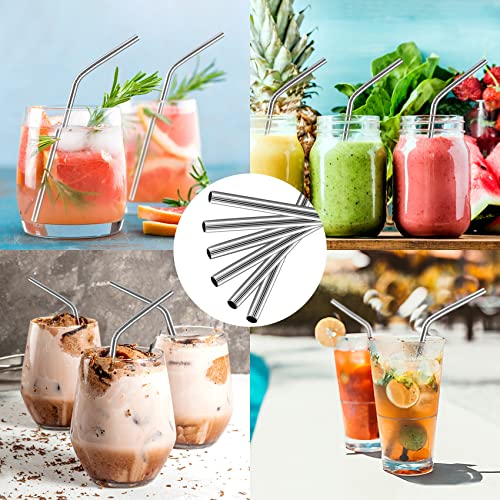 6 Pcs Reusable Stainless Steel Metal Straws & Cleaning Brush (6 Count)