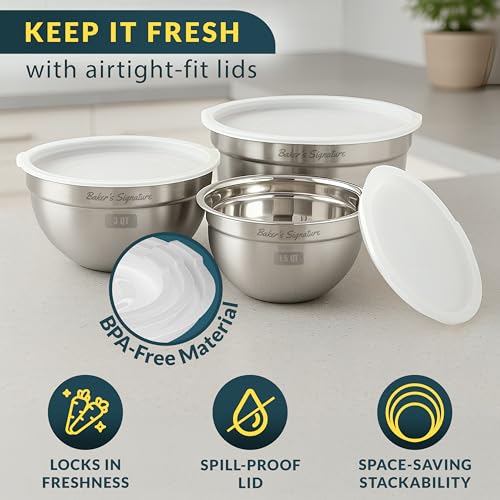 Stainless Steel Mixing Bowls with Lids Set of 3 (3 Count)