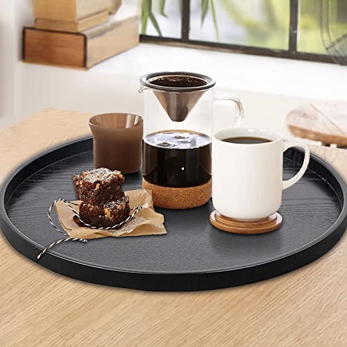 Round Solid Wood Serving Tray Extra Large Tea Coffee Snack Food Meals Serving Plate Non