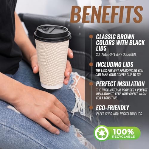16 oz Natural Cream Disposable Coffee Cups with Lids (80 Count)